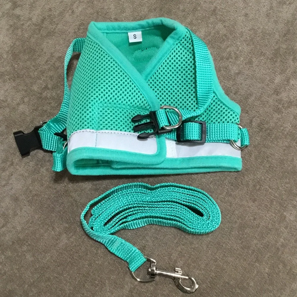 Supet turquoise step in cat harness & leash, NIB.